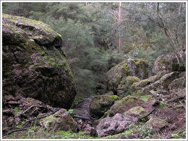 Looking down at the rock pile.
